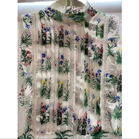 Silk tuxedo pleat ruffle lace flower white dress - Picture 14 of 16